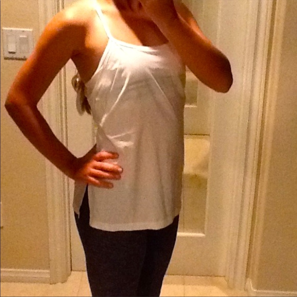 Lululemon White peplum cut out built in bra workout top